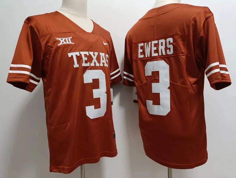 Men Texas Longhorns #3 Ewers Yellow Nike 2025 NCAA Jersey